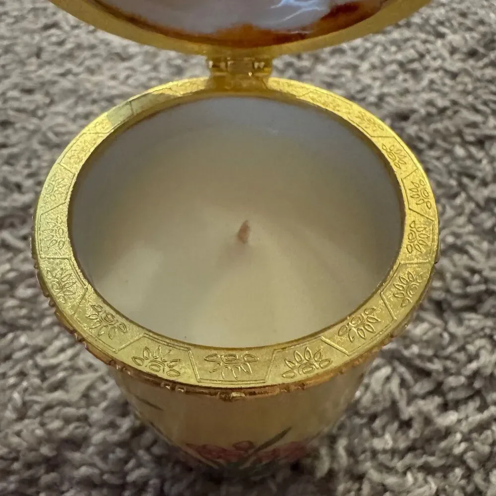 Vintage Bombay Co Porcelain Butterfly Flower Hinged Trinket Box Candle Holder